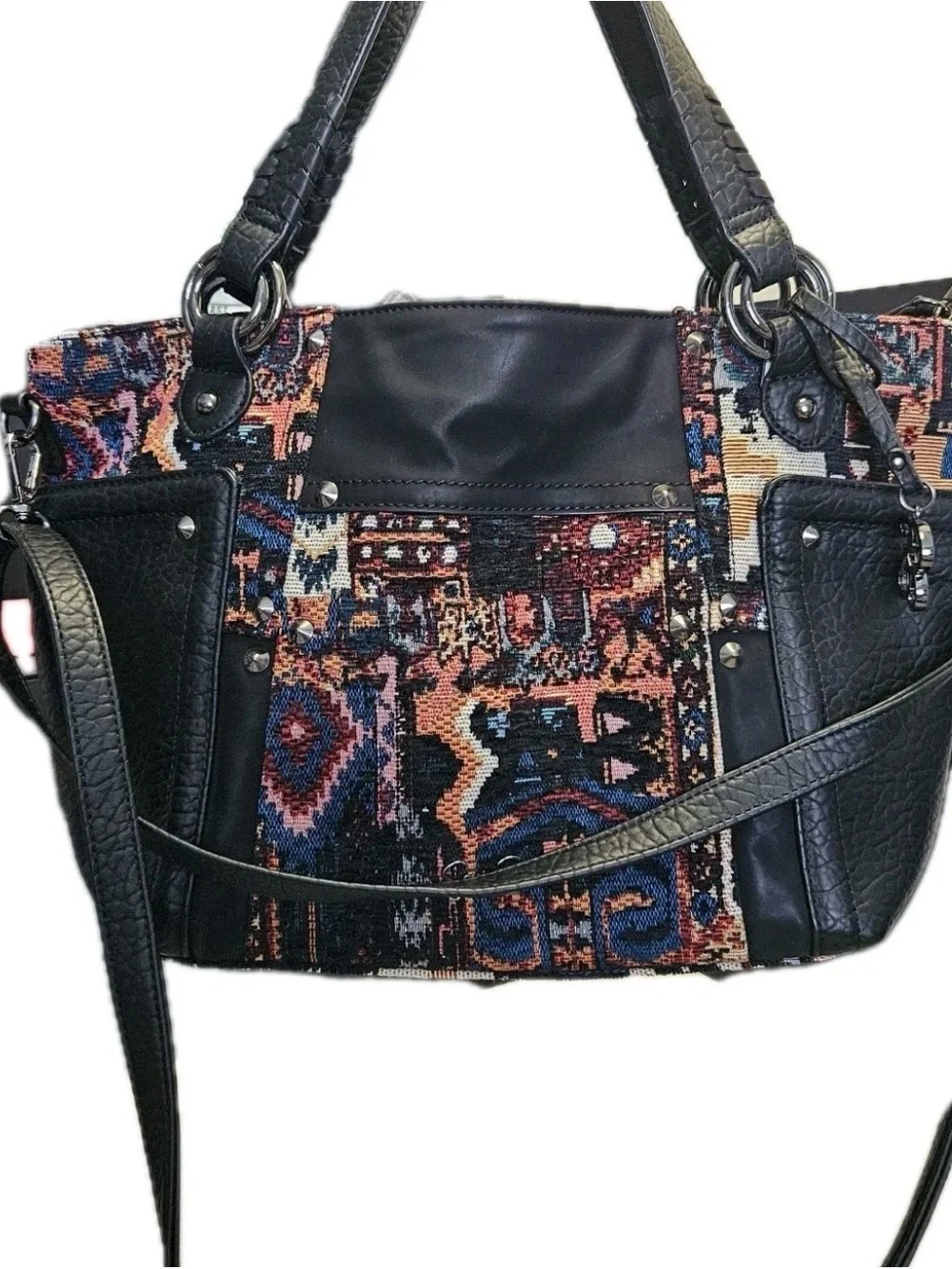 Jessica Simpson Black Multi Tapestry Tote with Crossbody Strap